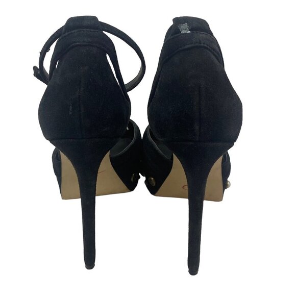 GUESS Women Heels Size 7 Black Kenzie High Block Suede Elegant Buckle Party - Picture 3 of 10